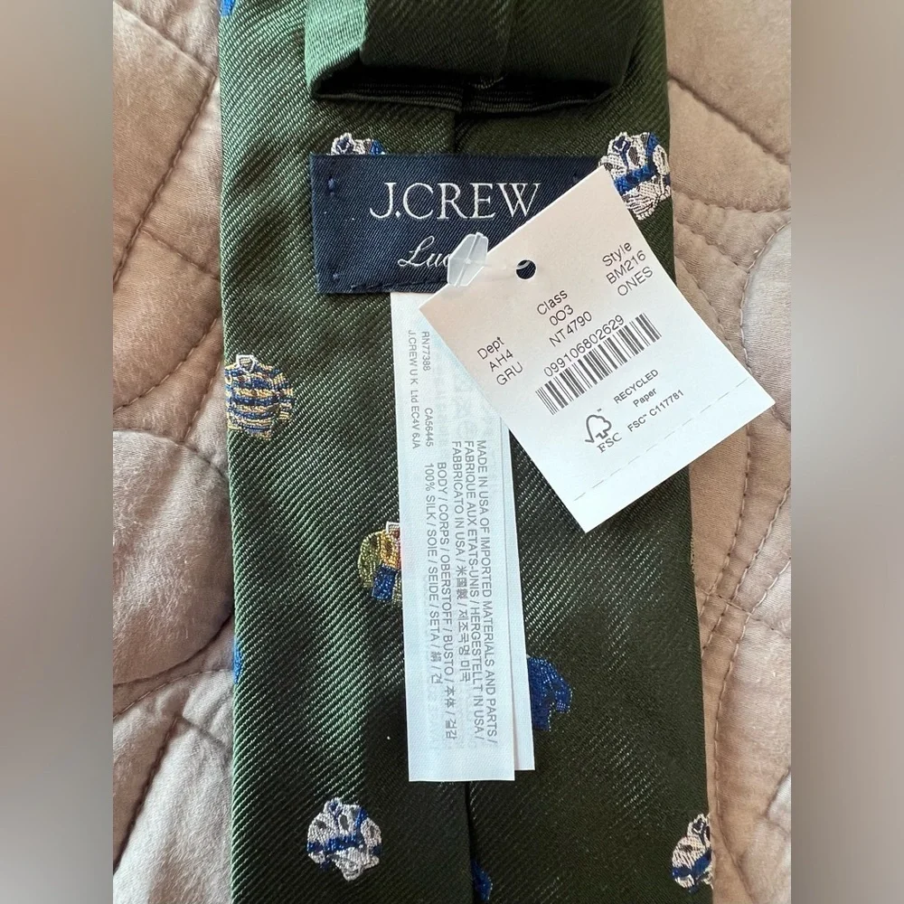 J. Crew Green and Blue Silk Tie with Pattern